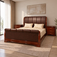 Luxury Leather Upholstered Bed with High Headboard