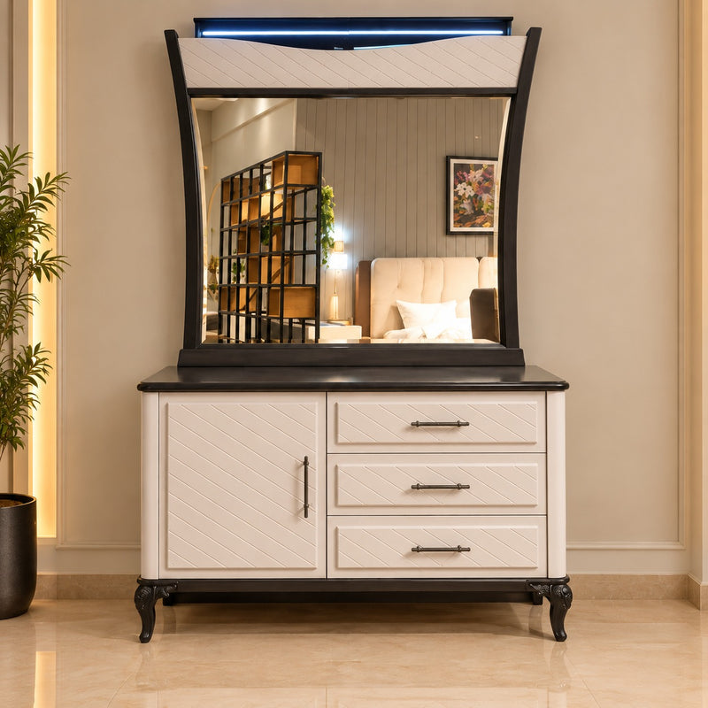 Modern Wooden Dressing Table with Mirror & Storage Drawers