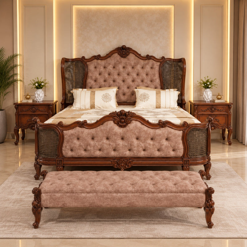 Royal Heritage Hand-Carved Wooden Bed